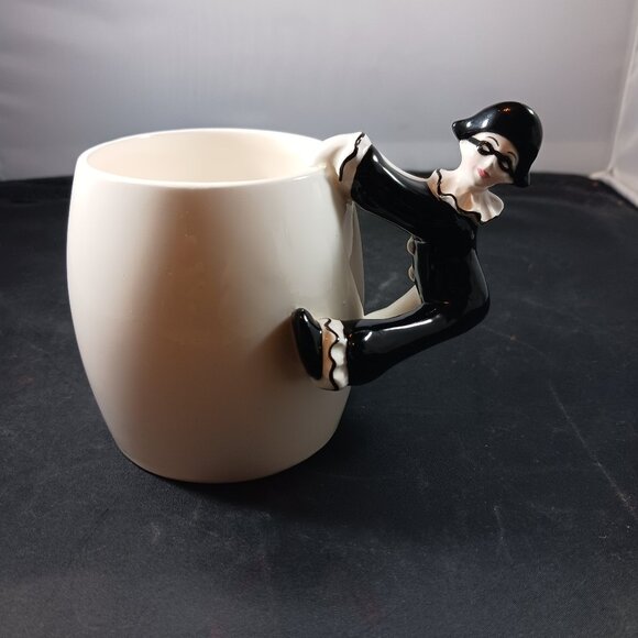 Vintage 80's QQ Black & White Pierrot Clown/Mime Mug - Picture 1 of 11